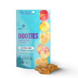 Doozies Juicy Peach Gummies 1:1 THC CBD balanced edible